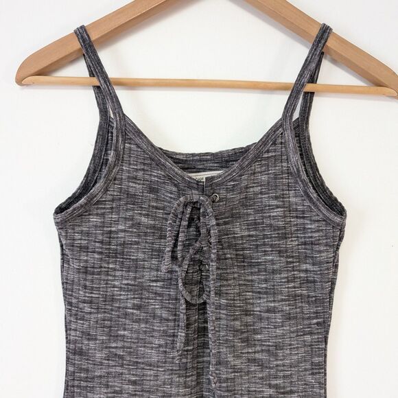 Adam Levine Front Tie Thin Straps Curved Hemline Marl Dark Gray Mini Dress - Picture 2 of 7